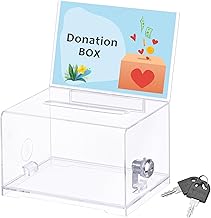 Bczhieulw Transparent Box for Donations, Action Box, Money Box, Box for Collecting Opinions, Class Votes, Donations and Business Cards, with Lock and Key