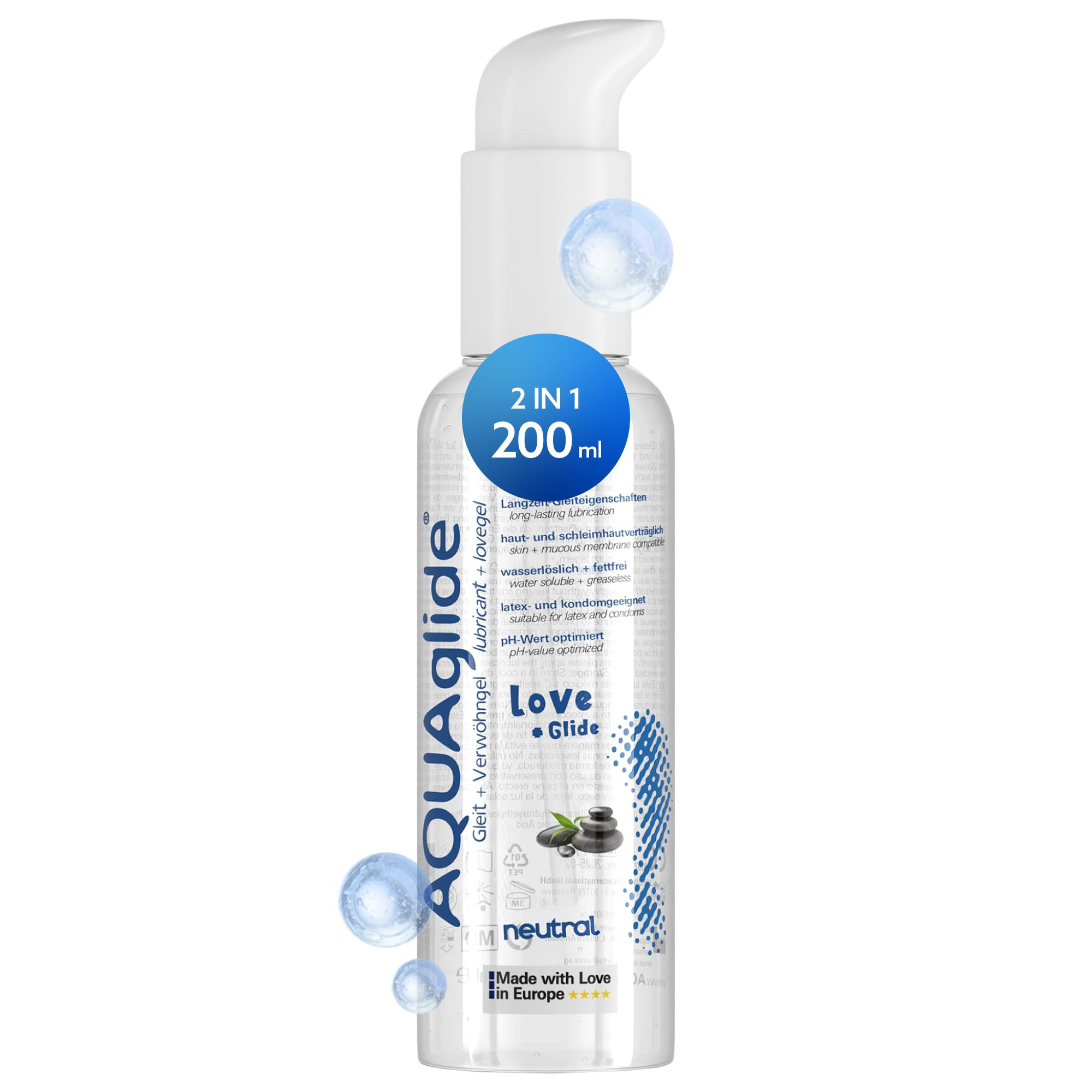 Joydivision AQUAglide 2-in-1, 200ml, Water-Based Massage & Lubricant Gel, Transparent and odorless, Oil-Free & Compatible with Latex Condoms