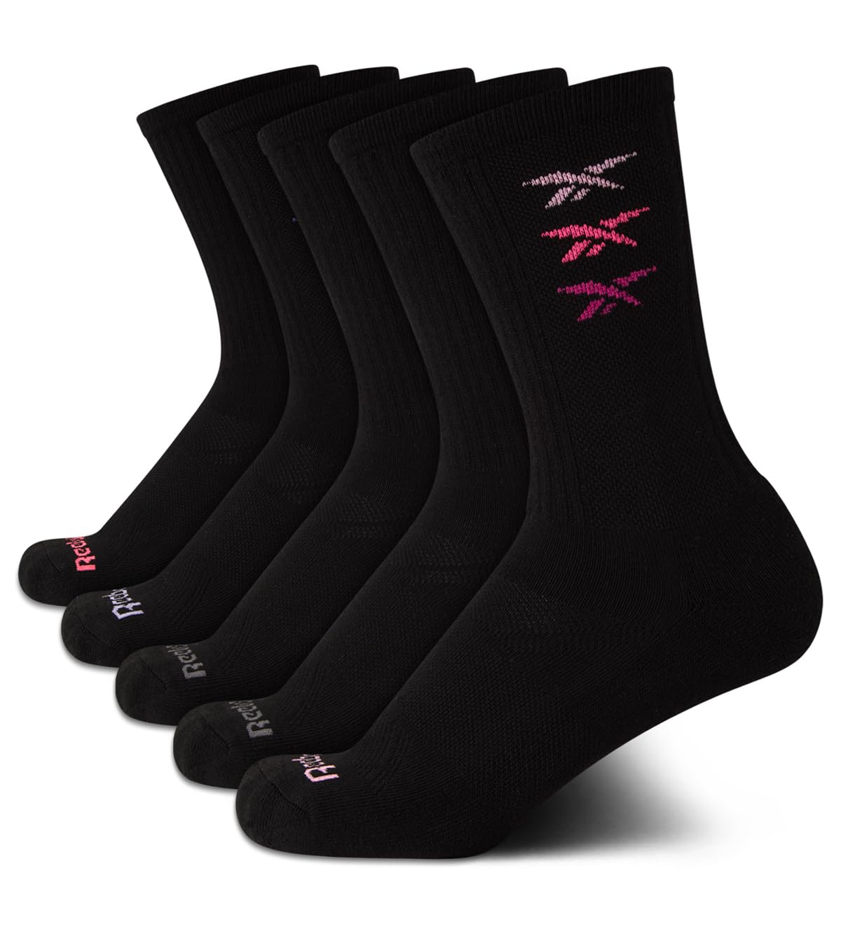 Reebok Womens Crew Socks 5 Pack Moisture Wicking Cushioned Mid Calf