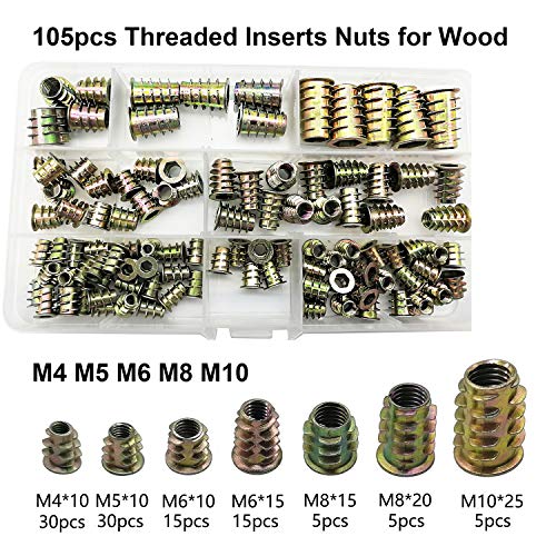 HanTof 105pcs M4 M5 M6 M8 M10 Hex Socket Drive Threaded Inserts Nuts