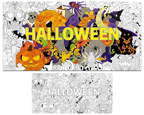 ZOIIWA Halloween Giant Mandala Coloring Posters for Kids Adult Halloween DIY Drawing Coloring Tablecloth Mandala Holiday Coloring Poster for Home School Wall Decor Drawing Games DIY Painting Crafts