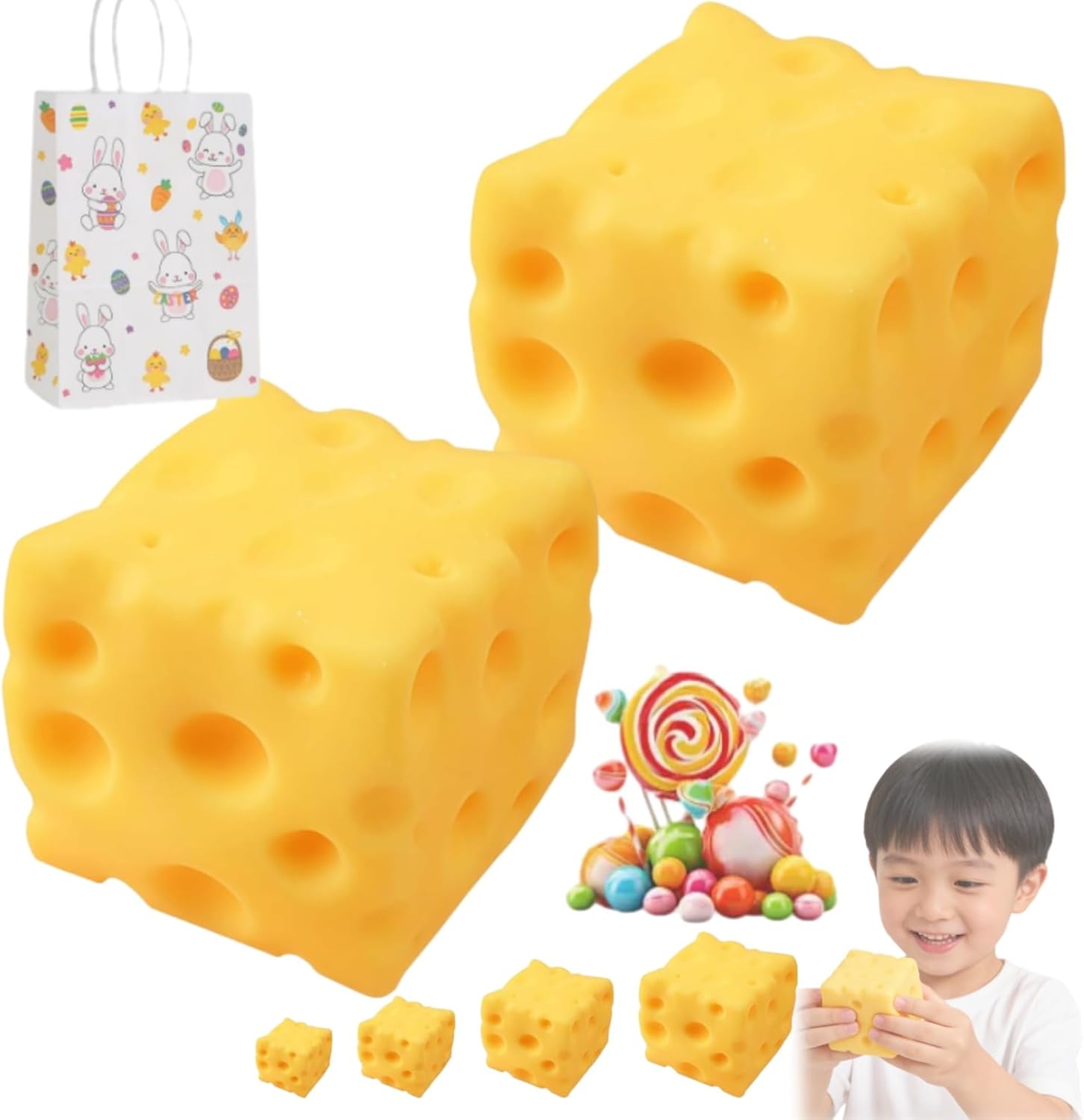Squeeze Cheese Squishy Toy, Giant Squishy Cheese, Yellow Cheese Squishy Slow Rising, Extra Large Squeeze Cheese Block, Soft Novelty, Stress Balls for Adults Rebounding Sensory (2pcs, 12cm)