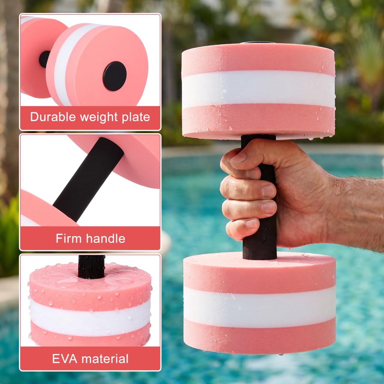 SEWACC Lot de 2 haltères aquatiques légers en mousse EVA pour exercices aquatiques pour piscine, fitness, aérobic (rose)