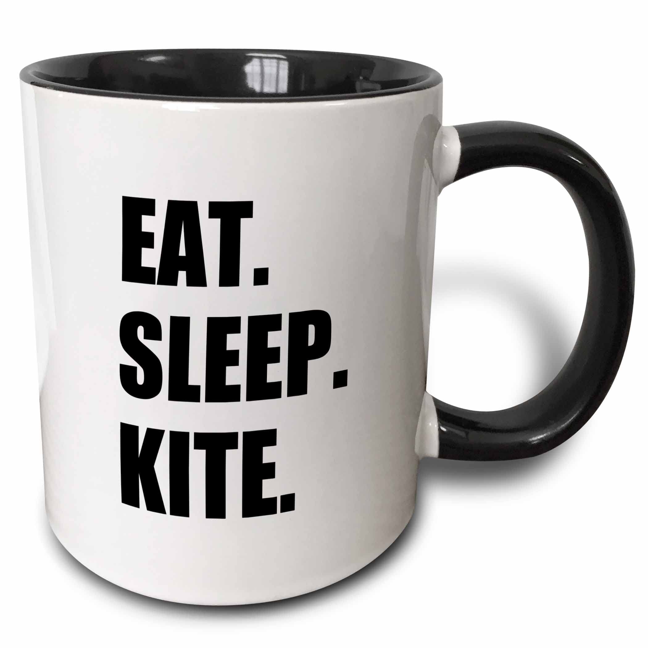 3dRose mug_180416_4 "Eat Sleep Kite - Kitesurfing Kiteboarding Kite surfer Kite boarder Surf" Two Tone Mug, 11 oz, Black