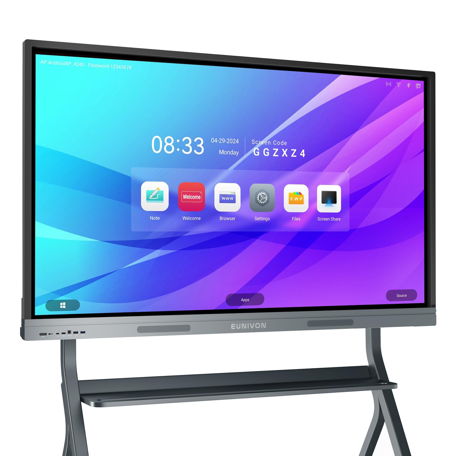 Smart Board, 55'' 4K UHD Smart Whiteboard, 8+128GB Touch Screen Electronic Whiteboard, Interactive Whiteboard for Classroom and Business (Wall Mount Included)