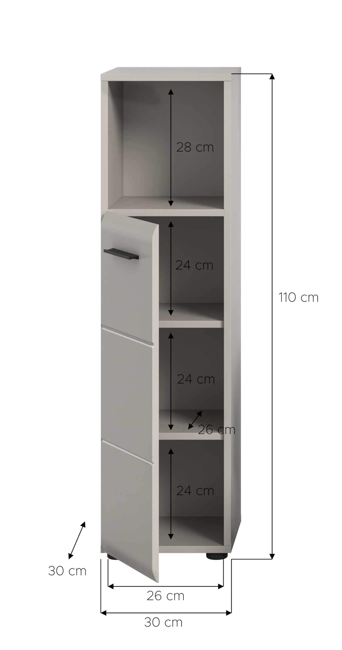 xonox.home – Midischrank Ice 30x110x30 cm in Kaschmir Melamin und Kaschmir matt – Ideale Lösung für jedes Badezimmer – Elegantes Möbelstück – Bild 2
