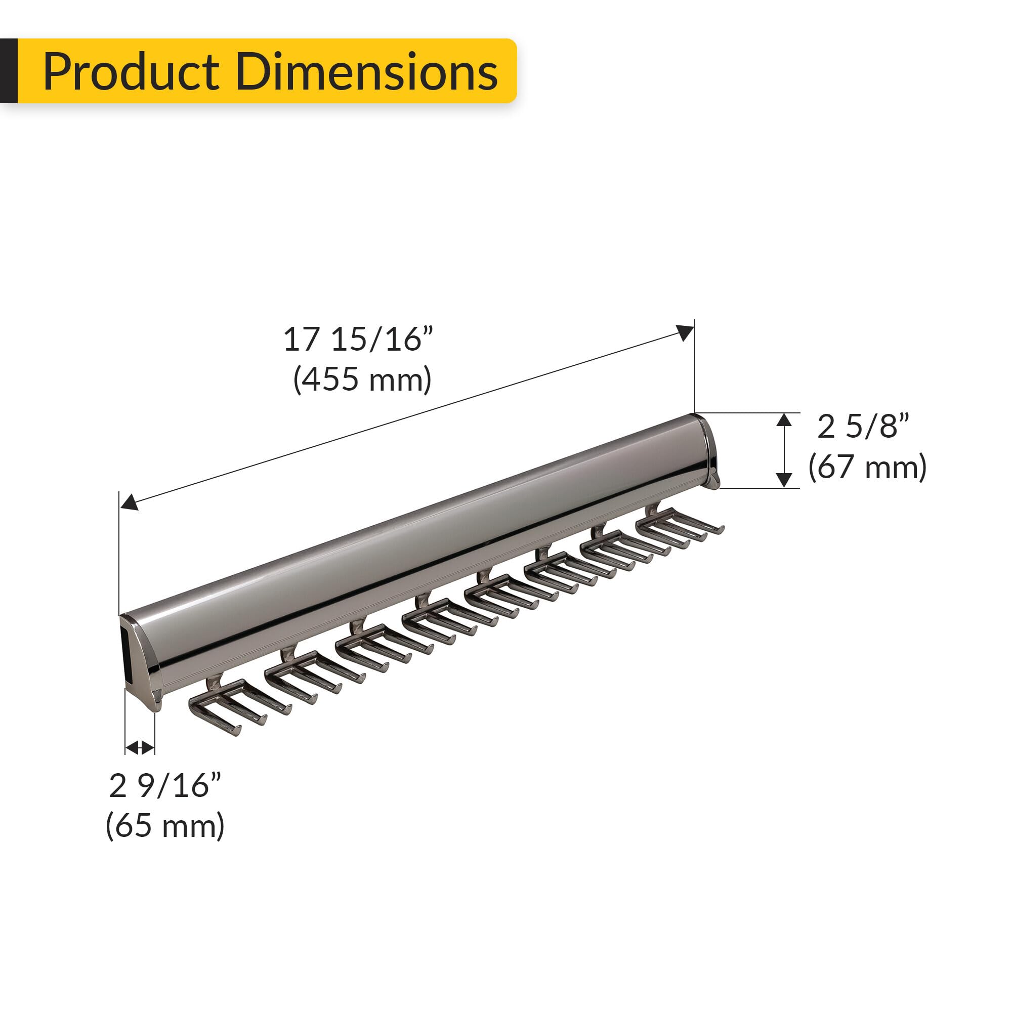 Brixwell QIL9-001 Tie Rack, 24 Hook with Full Extension Slide Polished Chrome Finish