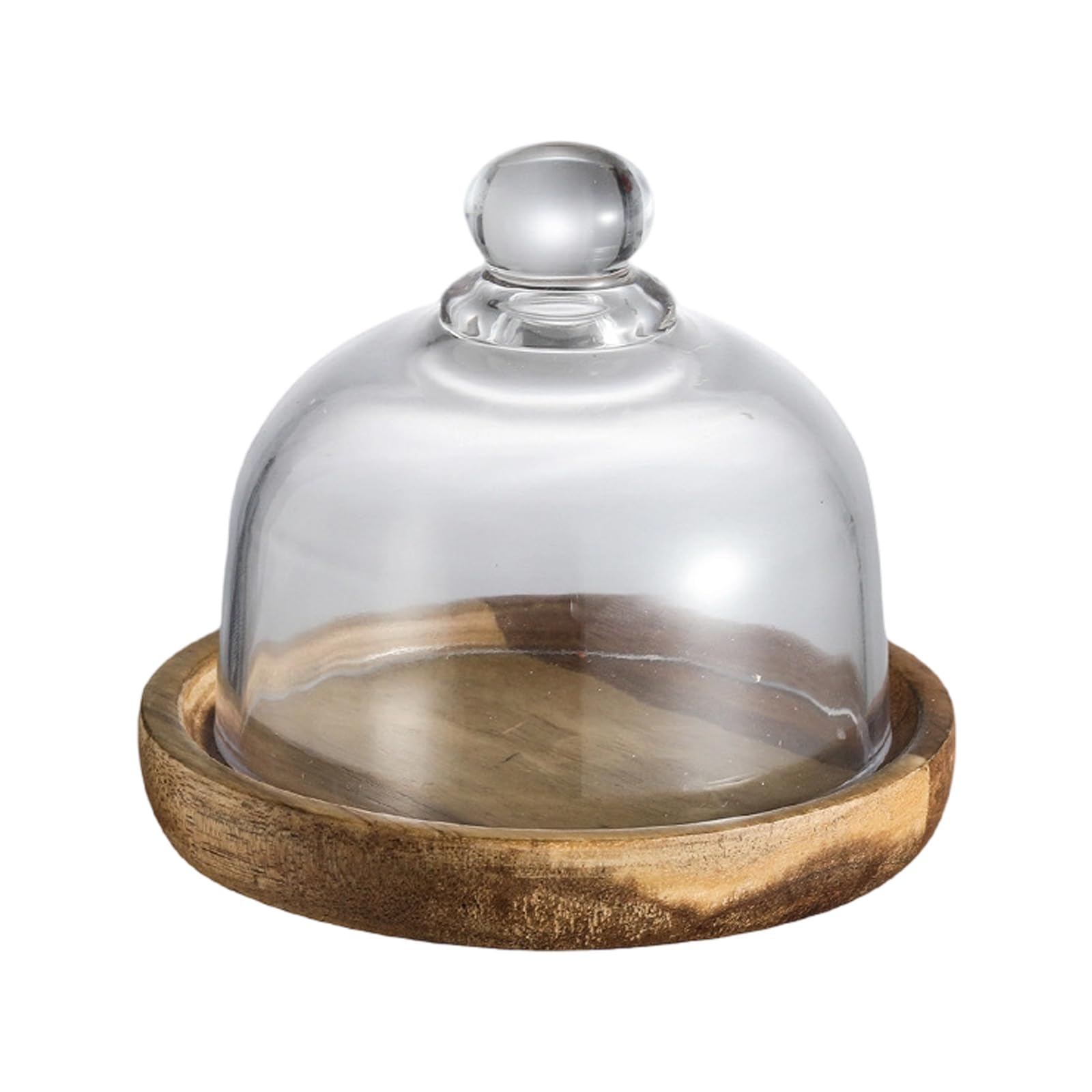 hogtnd Sturdy Wooden Base, Glass Covered Cake Tray for Safely Presenting Snacks, Natural Texture, Natural Finish, Wooden Glass Cake Stand with Protective Cover, Elegant Dessert