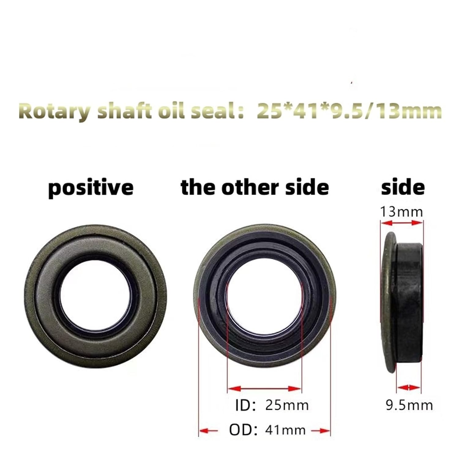 Oil Seal 25 * 41 * 9.5mm/25 * 52 * 9.5mm Micro Tiller Accessories Anti Mud and Water Seal 500 Type 900 Type O Ting Tool(25X52X9.5-13mm1pcs)