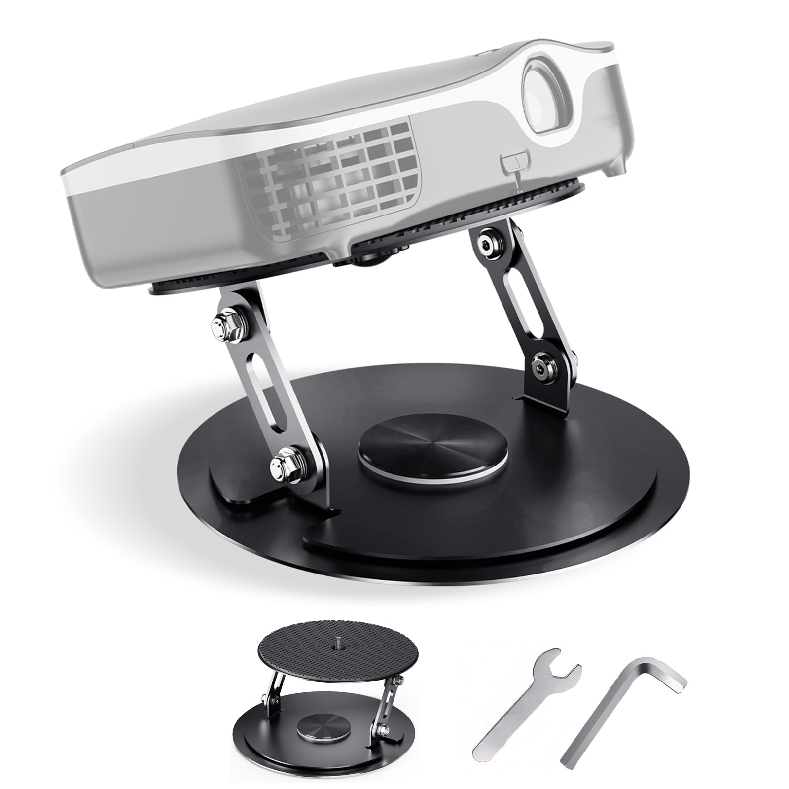 Beamer Tischständer, 360° Drehbare Projektor Tischhalterung mit 1/4 Gewinde, Desktop Projektor Ständer for Heimkino, Spielzimmer, Büro, Schwarz