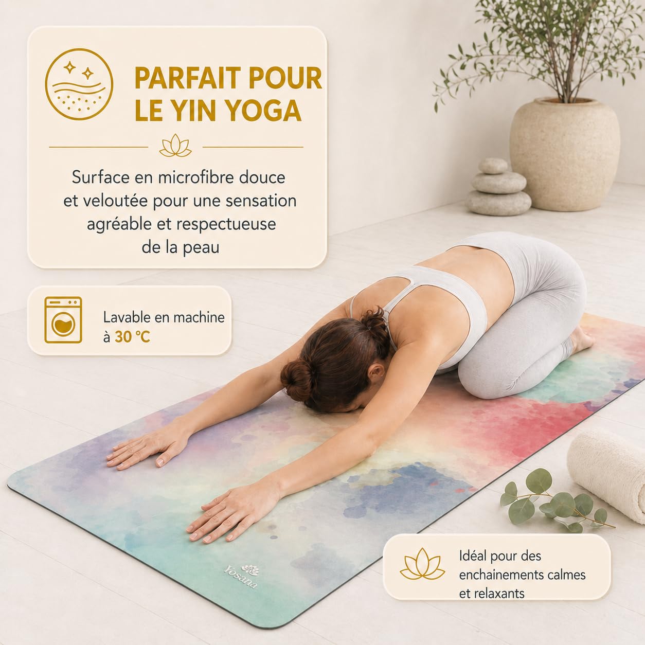 Tapis de Yoga Antidérapant en Caoutchuk Naturel | Surface en Microfibre Douce pour Absorber | Combine un tapis de yoga et une serviette | Lavable en machine à 30°C | 183 x 68 x 0.3 cm