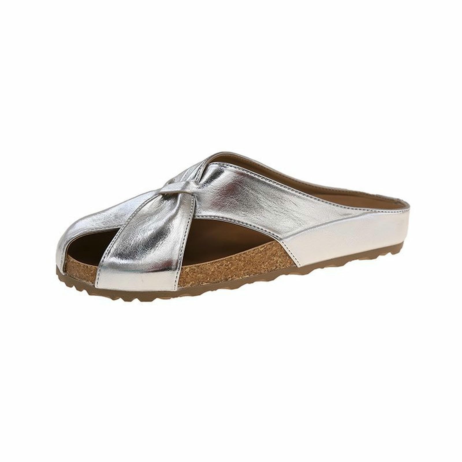 Donna Pantofole Sollette da A Sola con Chiusa Donna, Comodi Indossare Gonne, Bellissimo Argento-bianco-38