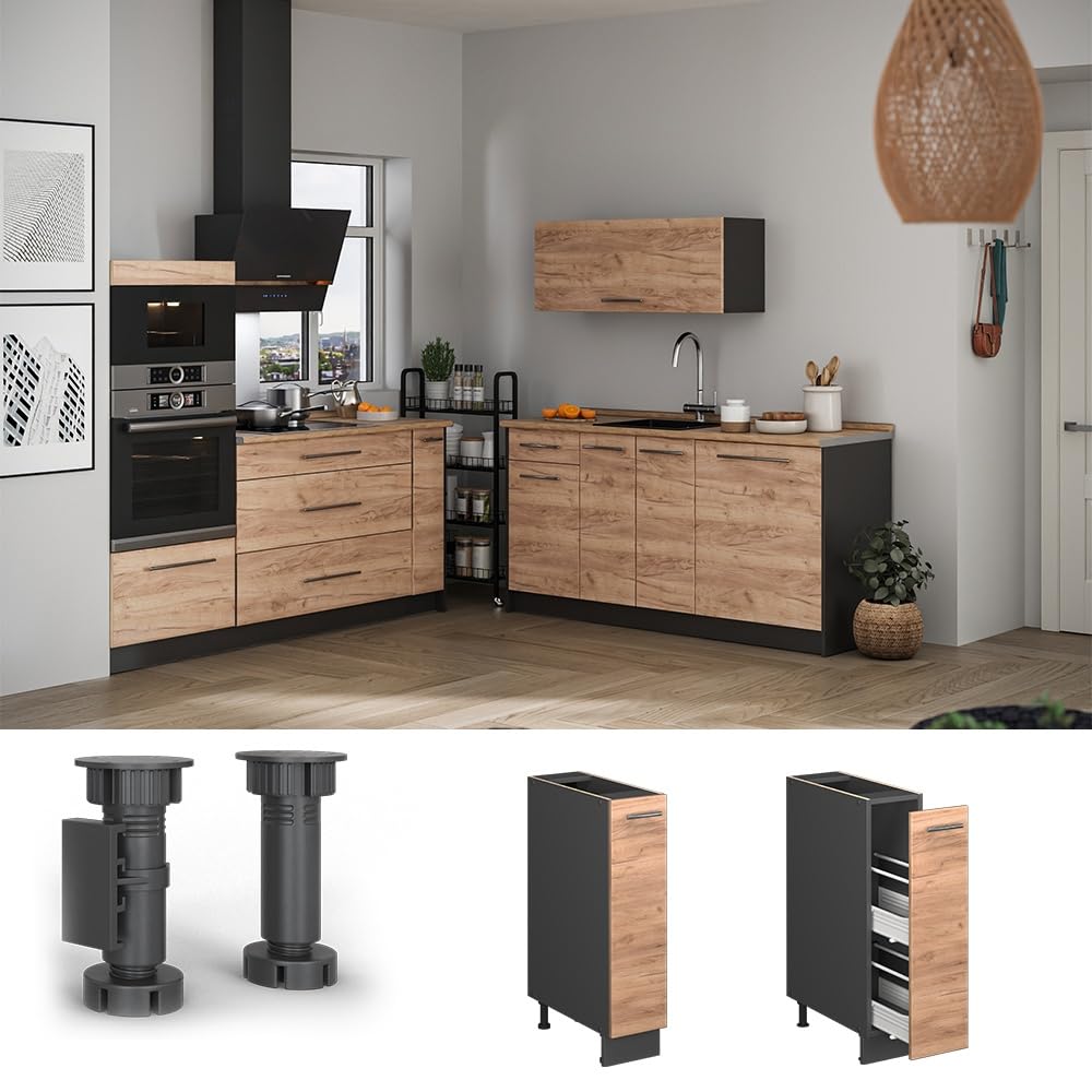 Vicco Colonna dispensa cucina Fame-Line Rovere dorato/Antracite 20 cm