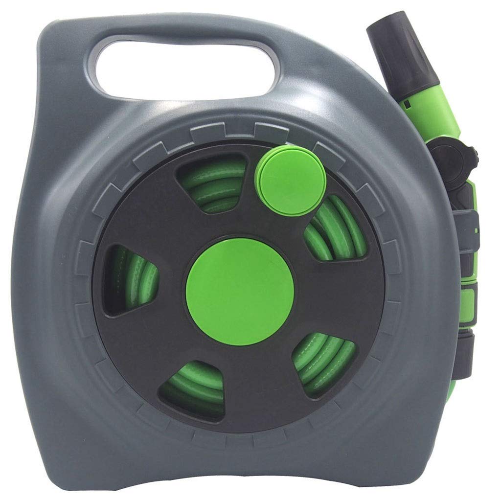 Manguera de Jardín, Enrollador Manual de Pared con Pistola Pulverizadora, Ideal para Terrazas, Balcones y Pequeños Espacios de Jardín (10 Metros)