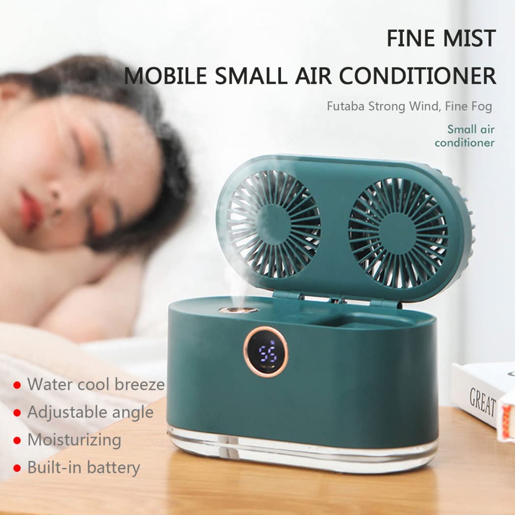 Mini Condizionatore Portatile con Porta USB, Climatizzatore, Ventola con Serbatoio dell'Acqua Grande da 400 ML, Umidificatore e Purificatore d'Aria per Ufficio,Hotel,Garage,Casa,Verde