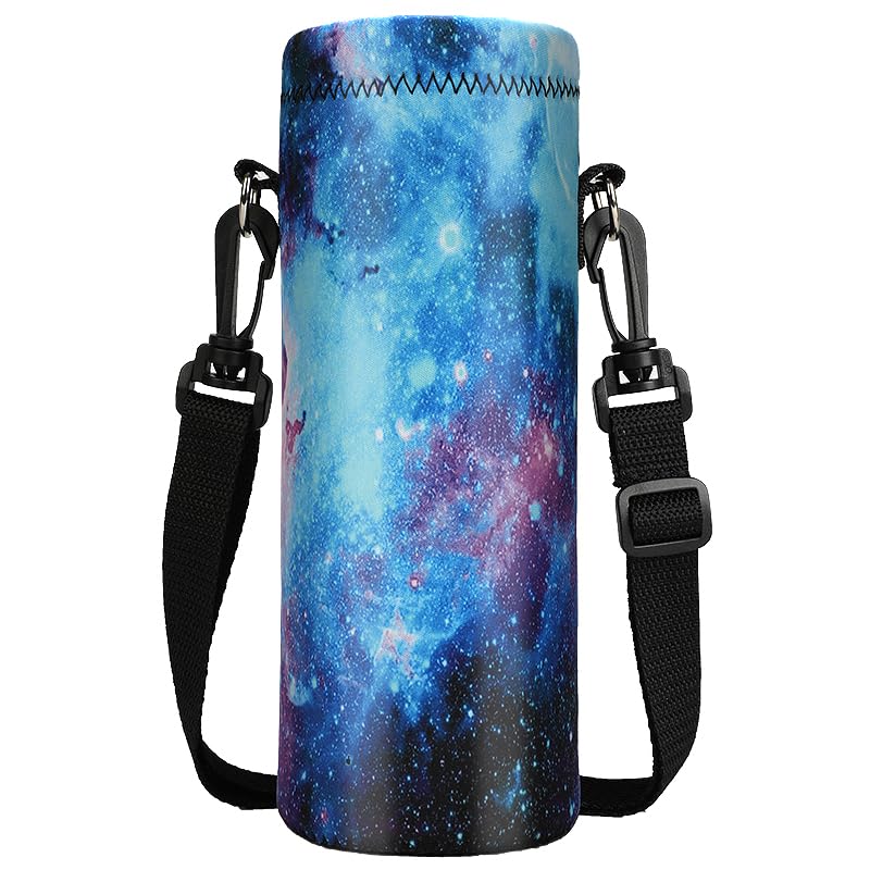 ToLuLu Water Bottle Carrier Bag Case, Insulated Neoprene Water Bottle Holder Cover 1000ML with Adjustable Shoulder Strap, Sleeve Pouch For Stainless Steel/Glass/Plastic Bottles, Sport Drinks, Galaxy