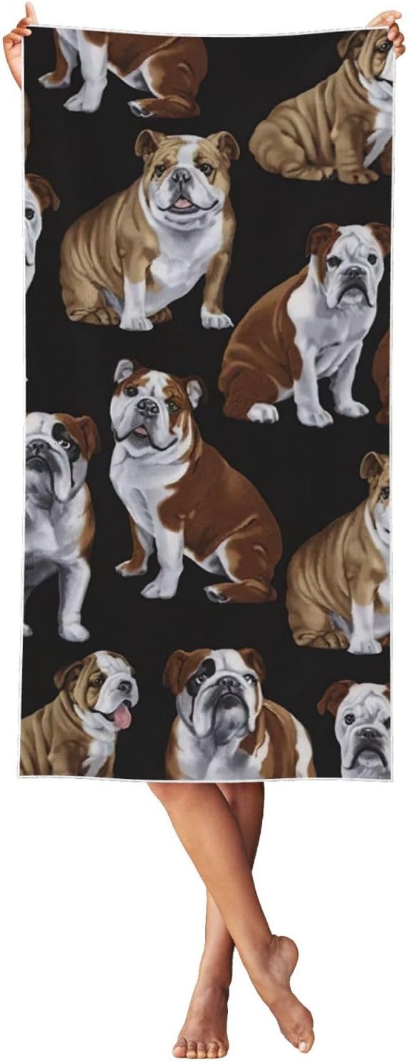 Peach Skin Velvet Quick Dry Lightweight English Bulldogs Print Beach Towel for Beach,Bath,Pool,Gym,Yoga