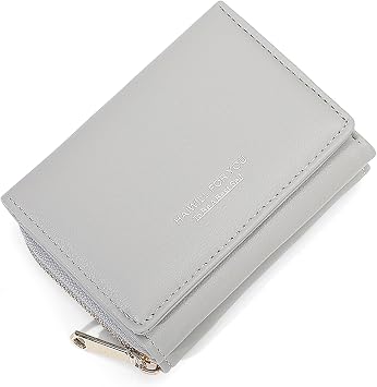 HAIWILL Women's Small PU Leather Wallet with Coin Compartment and 7 Card Slots Large Capacity Small Purse Many Compartments Grey