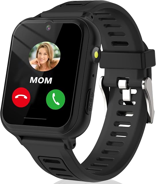 Kids Smart Watch Phone - Smart Watch for Boys Girls with Calling SOS Volume Adjustment Time Games Music Video Player Camera Calculator Alarm Clock Torch Wallpaper,Boys Girls Toy Gifts Dull black
