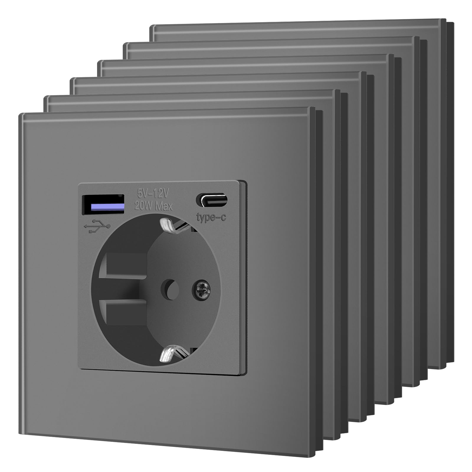BSEED Enchufe Pared con 20W USB y Tipo C,Enchufe USB C de Cristal,Carga Rápida,3 en 1，Fácil Instalación,1 Enchufe,86mm Blanco — view 31