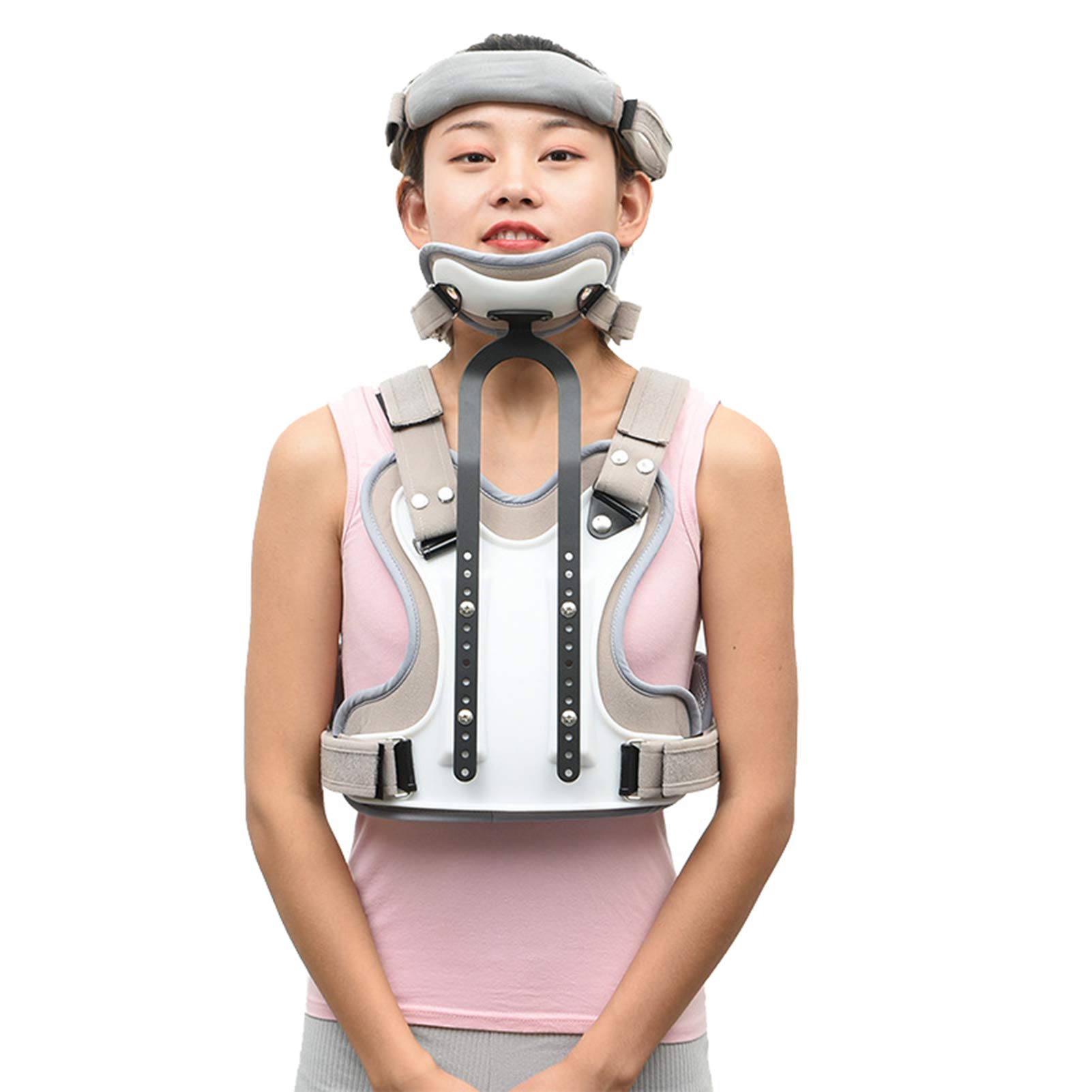 FOOJO Ortesis Ajustable Cervical Torácica Halo Brace Cabeza Cuello Pecho Ortesis torácica Fijación de fracturas Vértebra Cervical Rehabilitación Soporte Gris