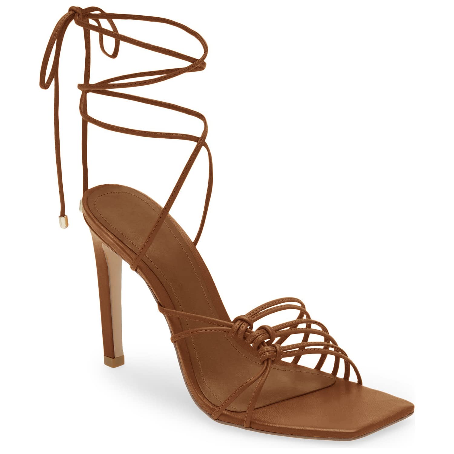 Womens Lace Up Heeled Sandals Square Open Toe Stiletto Heels Strappy Summer Dressy Shoes