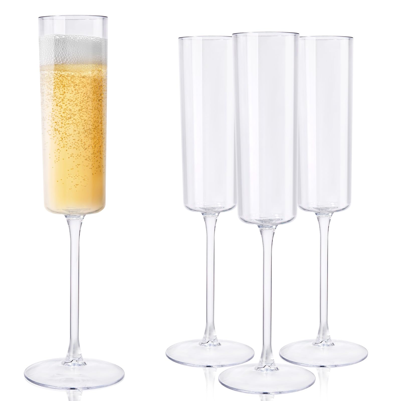 Ciaell 12 Pack Plastic Champagne Flutes - 6 Oz Clear Disposable Champagne Glasses - Square Plastic Toasting Glasses for Party Anniversary Wedding
