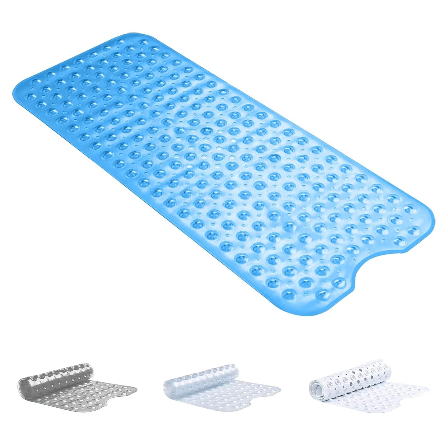 BedLooms Shower Mat Non Slip Anti Mould – Blue 100x40 cm Bath Mat for Bathroom & Bathtub with Strong Suction Cups Grip Bath Mats Easy Drain & Machine Washable Mat