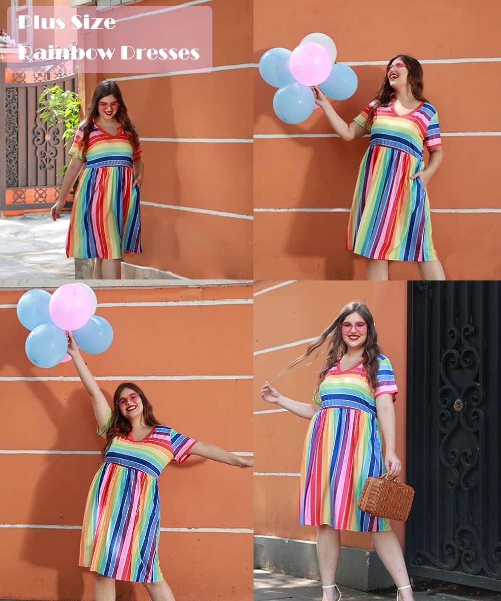 RITERA Vestidos de talla grande para mujer con curvas, vestido de verano de manga corta, cuello en V, cintura alta, vestido casual de retazos, XL-5XL
