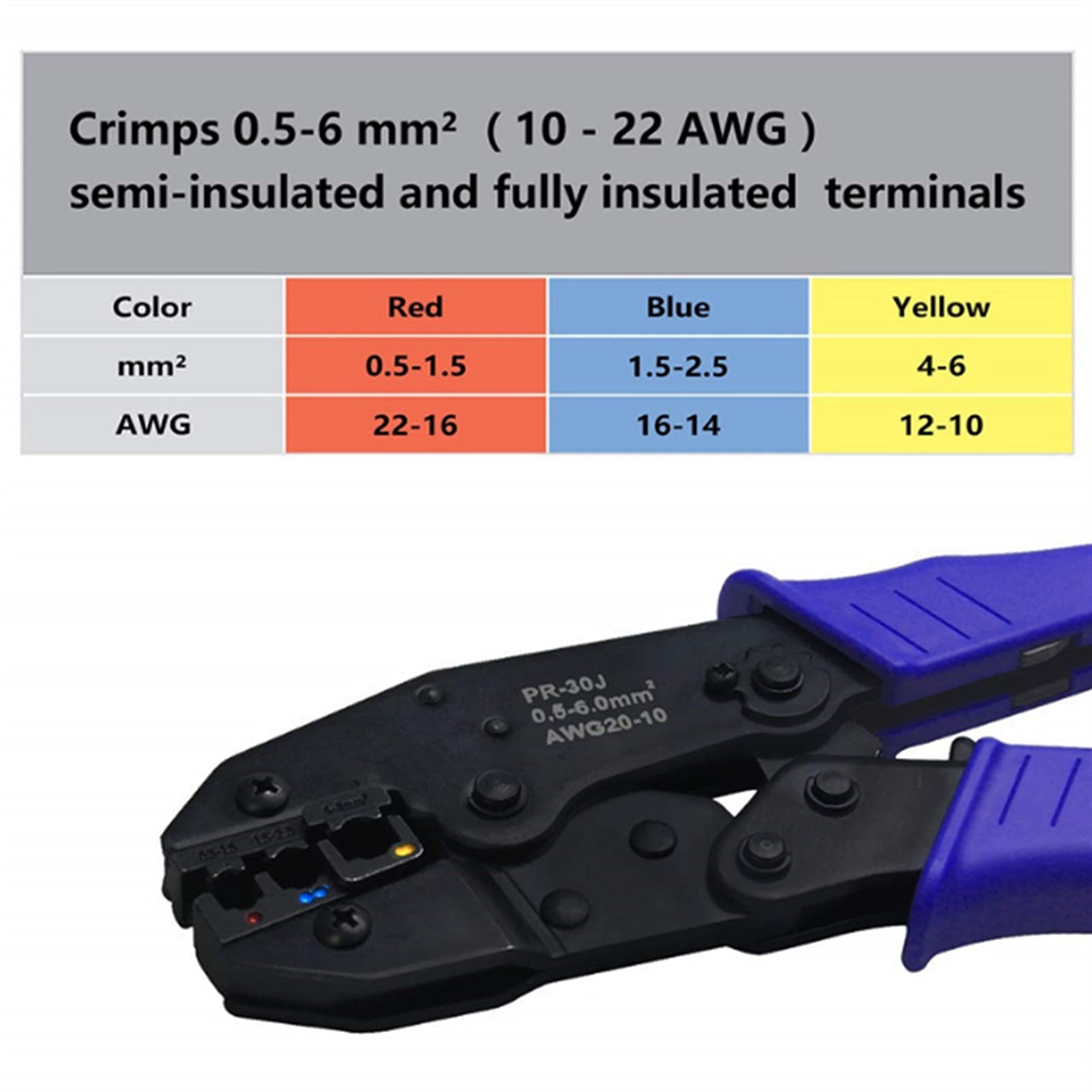 Pince à sertir HS-30J Outils à Main spéciaux multifonctionnels électriciens 0.5-6mm² Terminal de 700pcs pré-isolé à Froid pressé à Froid