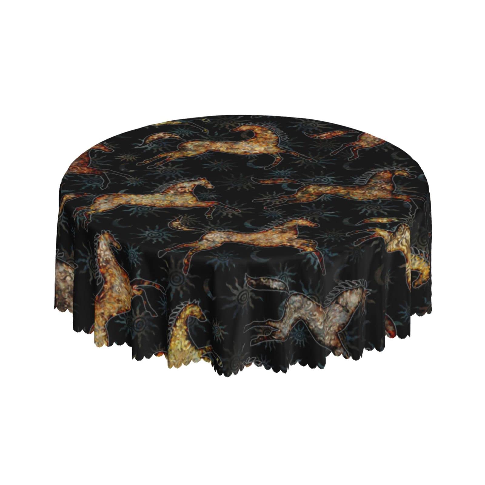 Lsjuee Southwestern Style Horse Round Tablecloth 60 Inch Printed Washable Tablecloth for Dining Party Holiday Fall Home Decorative