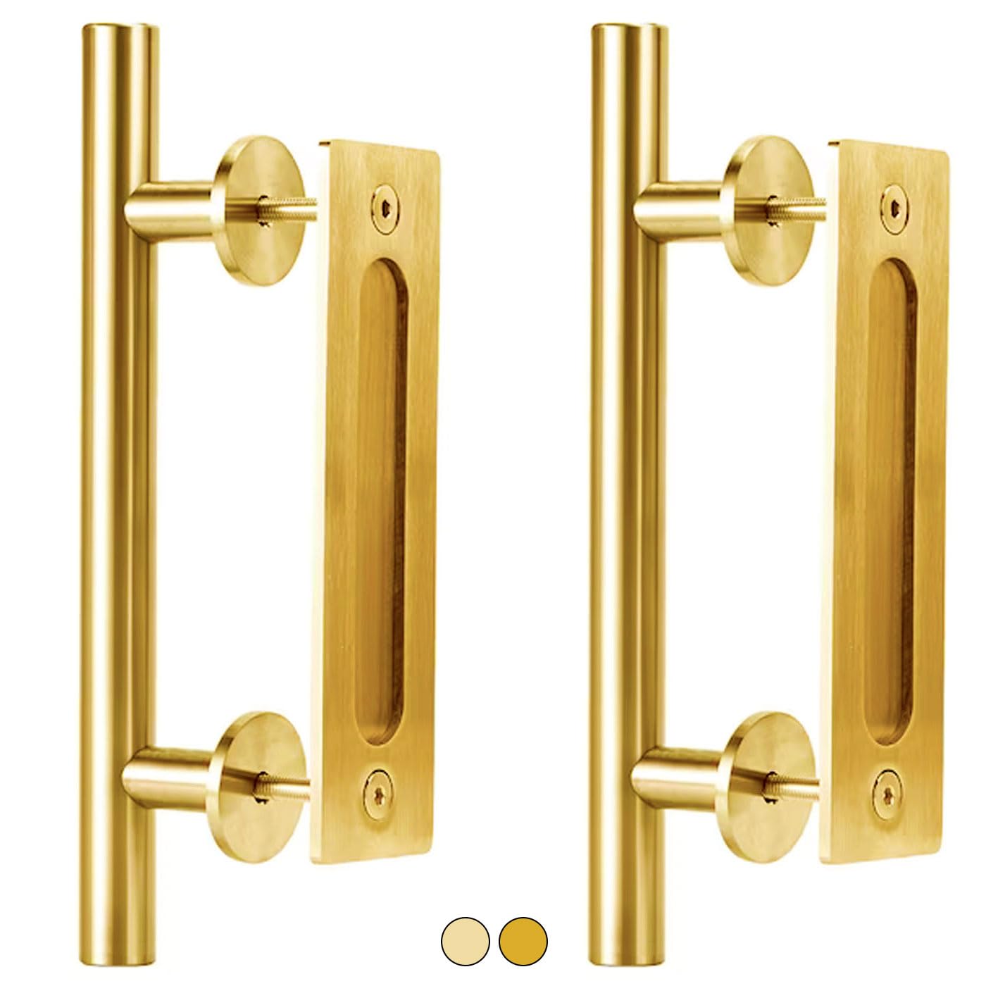 Rio Salto Sliding Barn Door Handle 12 Inch Brushed Gold Pull Handle and Flush Pull Set Heavy Duty Door Hardware for Closet Sliding Doors Modern Gold Finish