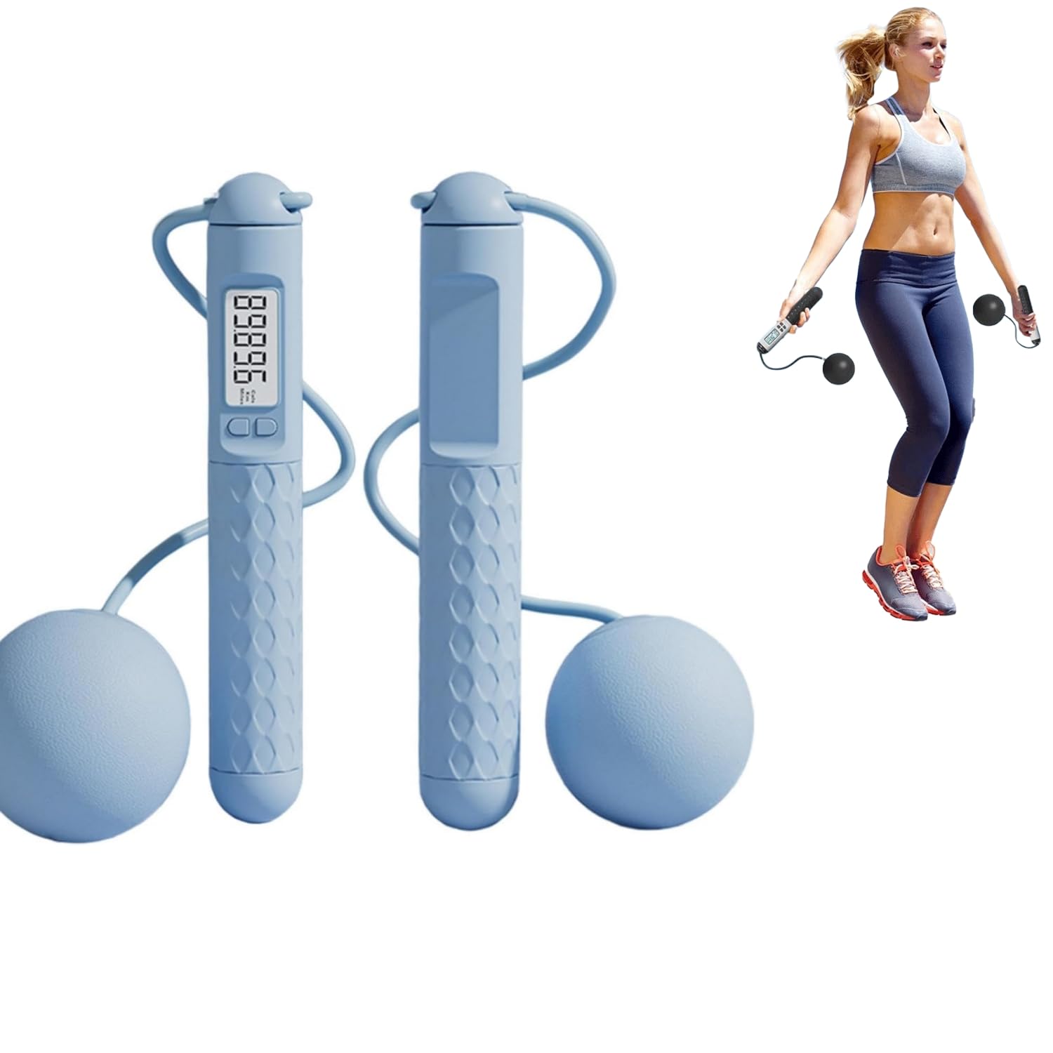Ropeless Skipping Rope, Cordless Skipping Ropes for Adults, Wireless Skipping Rope with Counter, Smart Digital Gravity Ball Jump Rope without Rope for Home Workout Equipment for Women Men (Blue-A)