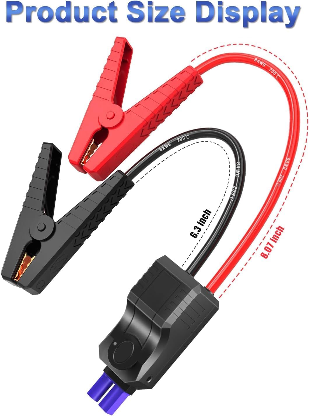 Smart Jumper Cables for 12V Portabale Car Jump Starter, Automotive Jump Starter Booster Clamp Cables with 8WAG Line