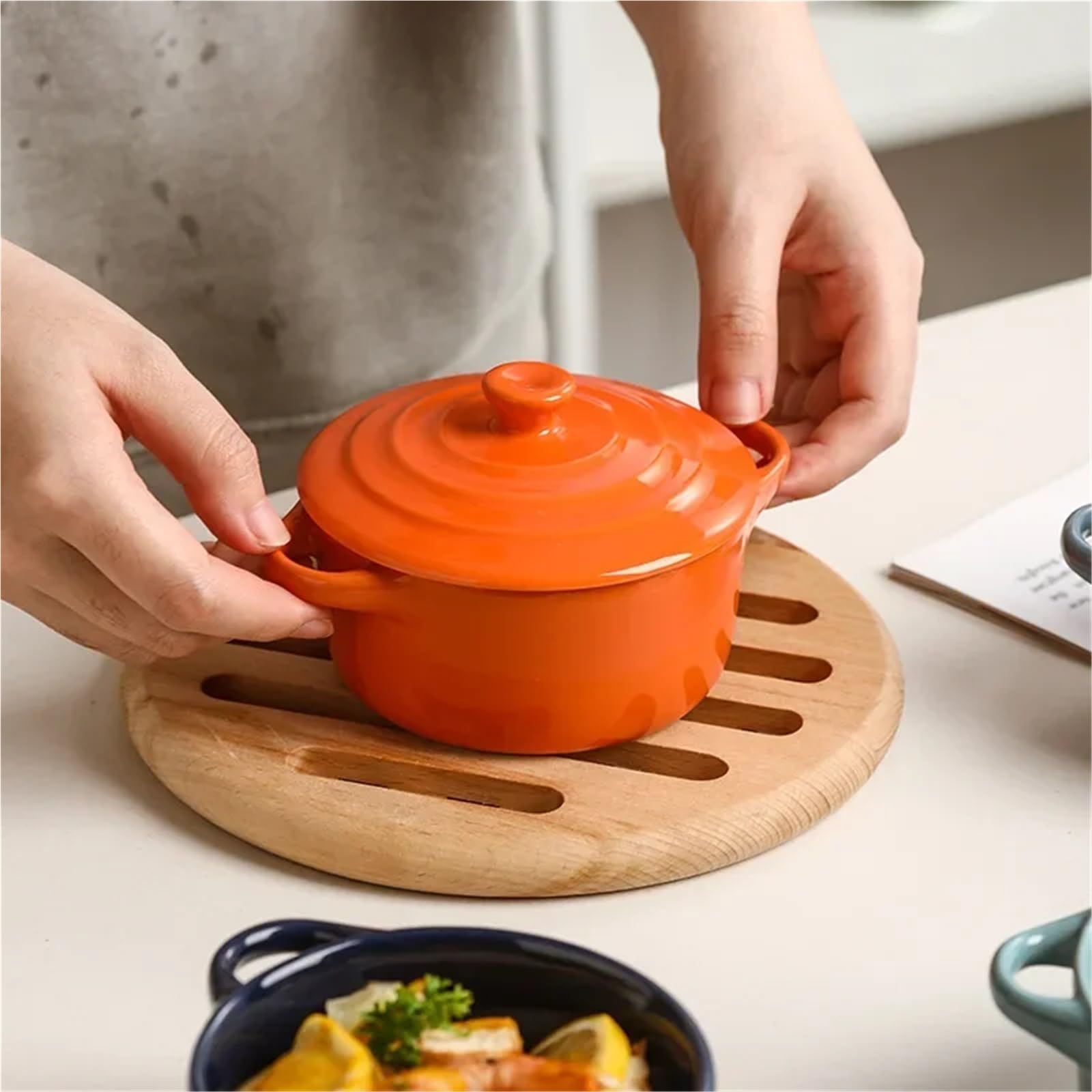 Pentola for stufato impermeabile for zuppa in ceramica con coperchio for biauricolare Nido for uccelli for uso domestico Ciotola for speciale for uova al vapore(Green)