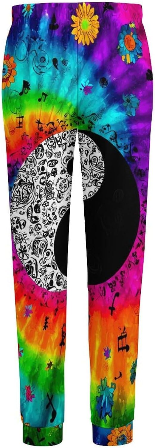 Rainbow Peace Sign Tie Dye Flower Mens Pajama Pants Soft Lounge Pants Pj Bottoms with Pockets