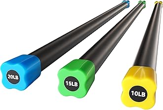 Total Body Workout and Exercise Weighted Bar with Padded Grip Handle and Steel Core for Fitness and Recreation, Multiple Colors and Sizes, 3 Pack