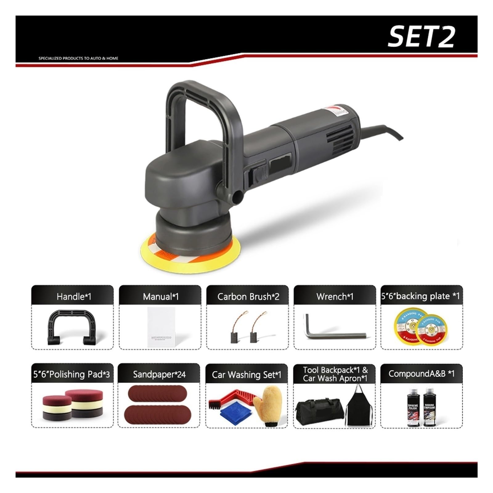 5 cali 780 W polerka podwójnego działania 8mm losowa maszyna do polerowania orbity elektryczna polerska narzędzia kosmetyczne samochodu DziałA PłYnnie(Polisher Set 2)