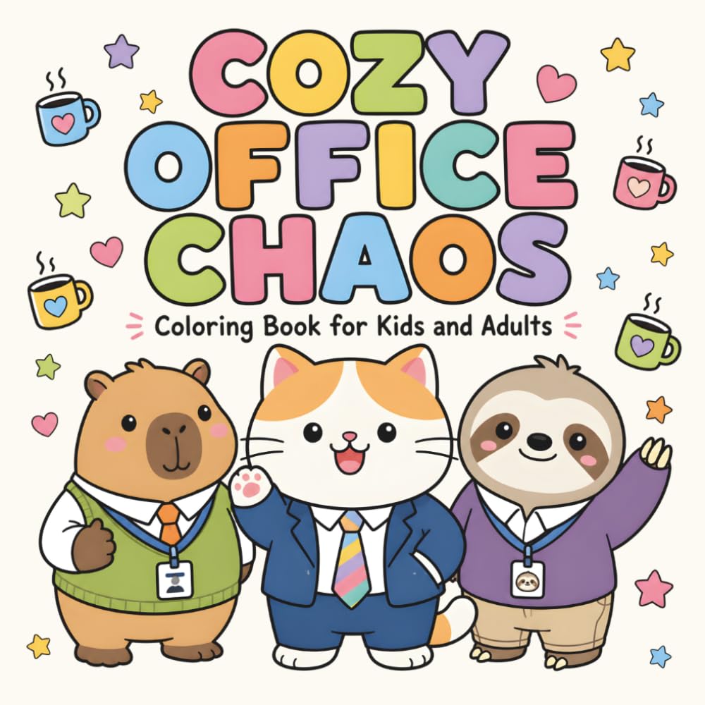 Cozy Office Chaos: Bold and Easy Coloring Book for Kids and Adults, Simple and Cute Designs for Relaxation
