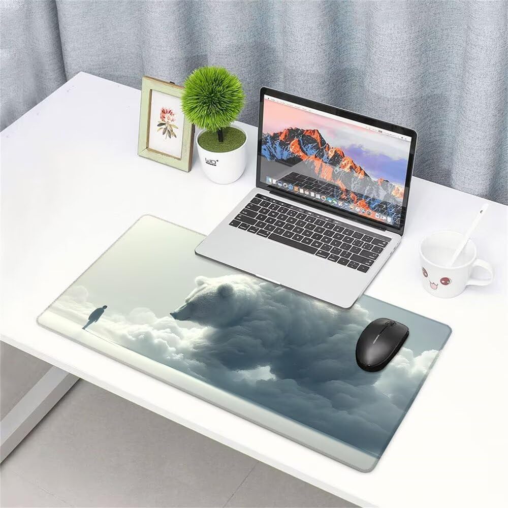Podkładka pod mysz XXL biała pod biurko do gier akcesoria do klawiatury podkładka pod mysz rozszerzony niedźwiedź duża mata do gier 1000 x 500 x 3 mm ochrona na biurko z gumową podstawą