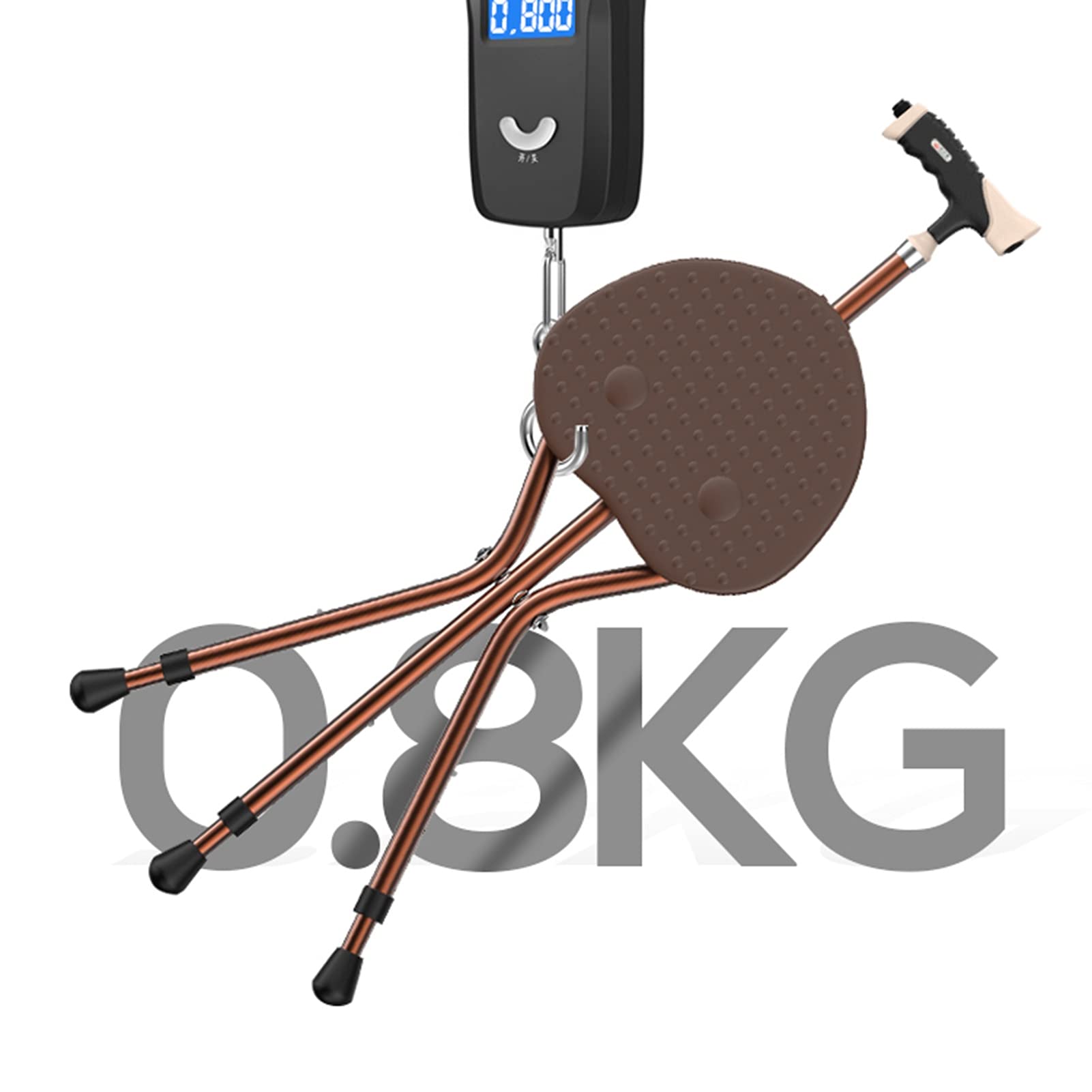 Silla para Caminar portátil para Hombres y Mujeres, Altura Ajustable Telescópico Caña de Caminar, Ligero Cómodo Paseo (Color : Brown)
