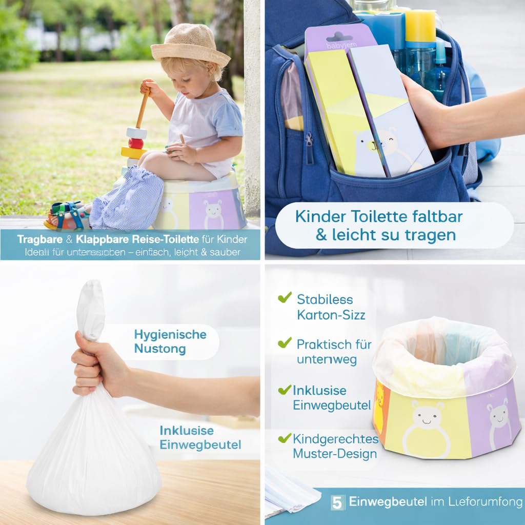 Babyjem Tragbare Klappbare Reise-Toilette – Karton Sitz-Töpfchen mit Muster, hygienisch & leicht, ideal für unterwegs