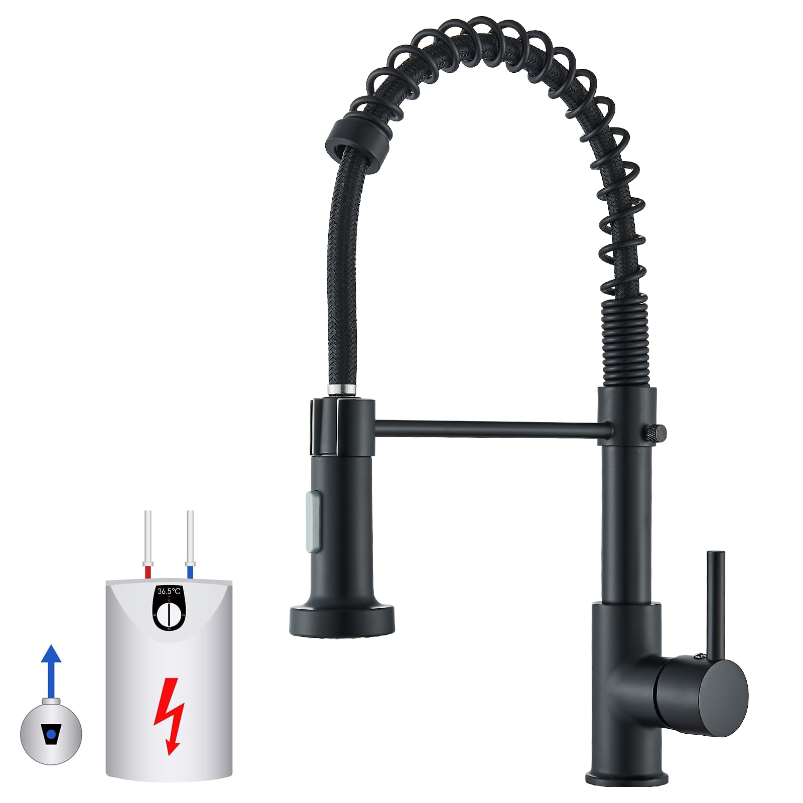 Robinetterie d’évier basse pression au design noir mat pivotant 360°