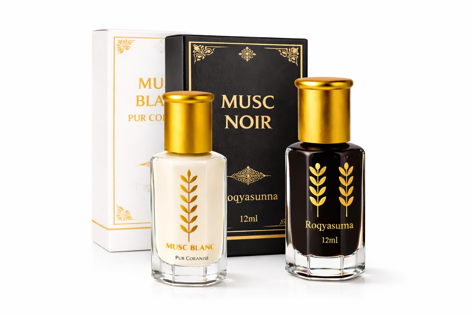 RoqyaSunna - Set di 2 muschi coanizzati - muschio nero e muschio bianco Tahara - grande formato 12 ml - profumo concentrato senza alcool