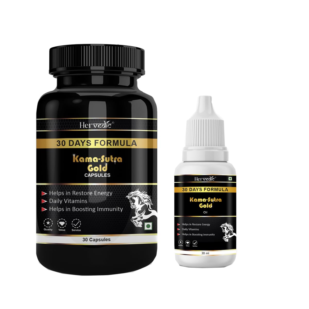 NKB Kama Sutra Gold Capsule with Oil Combo for Men with Shilajit, Safed Musli, Ashwagandha, Gokshura Tablets for For, Muscle Growth & Recovery (30 Capsules)