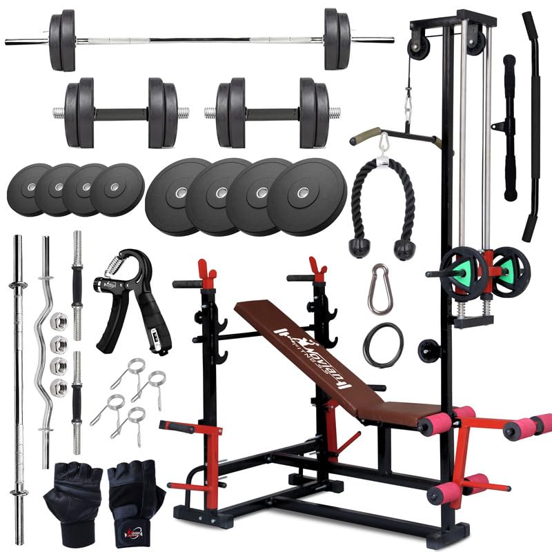 TITAN-X 20-in-1 Adjustable Home Gym Bench Set with 50KG Rubber Weight Plates, 5FT Straight Barbell Rod, 3FT Curl Rod, 14-Inch Dumbbell Rods, Gripper, Gloves, Skipping Rope & Accessories-image-44