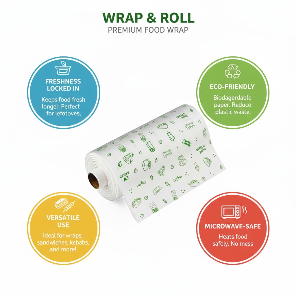 KHAANA PACKAGING Food Wrapping Paper Roll 1/2 kg (500g) - Premium Non-Stick Butter Wrapping, Re-Heatable Non Stick Paper, Parchment Paper (Pack of 1) 4
