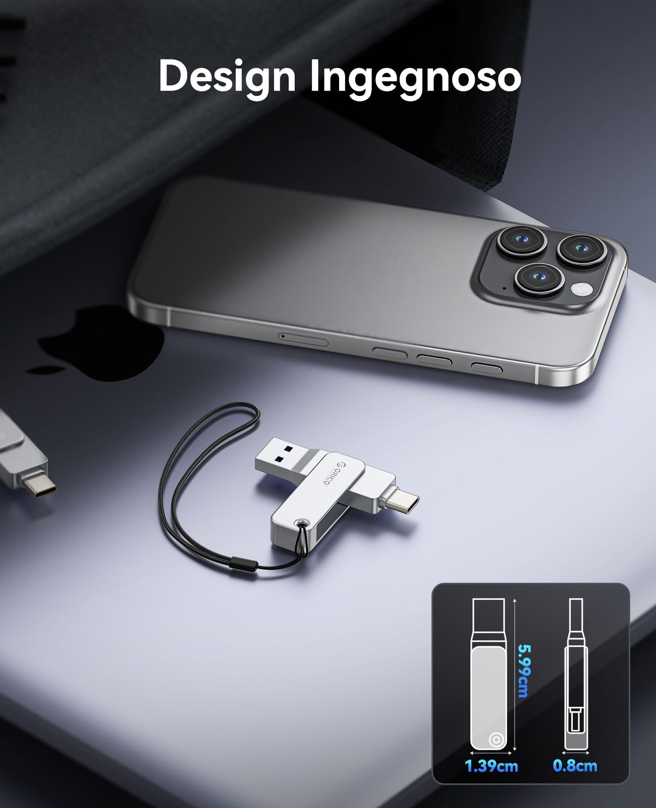 ORICO Chiavetta USB 256 GB, Mini Chiavetta USB 3.2 Gen 1 (Doppia USB-C/USB-A), Pen Drive Portatile, Lettura 150 MB/s, Compatibile con iPhone 15/16/17, Android, Tablet, Laptop -EB05