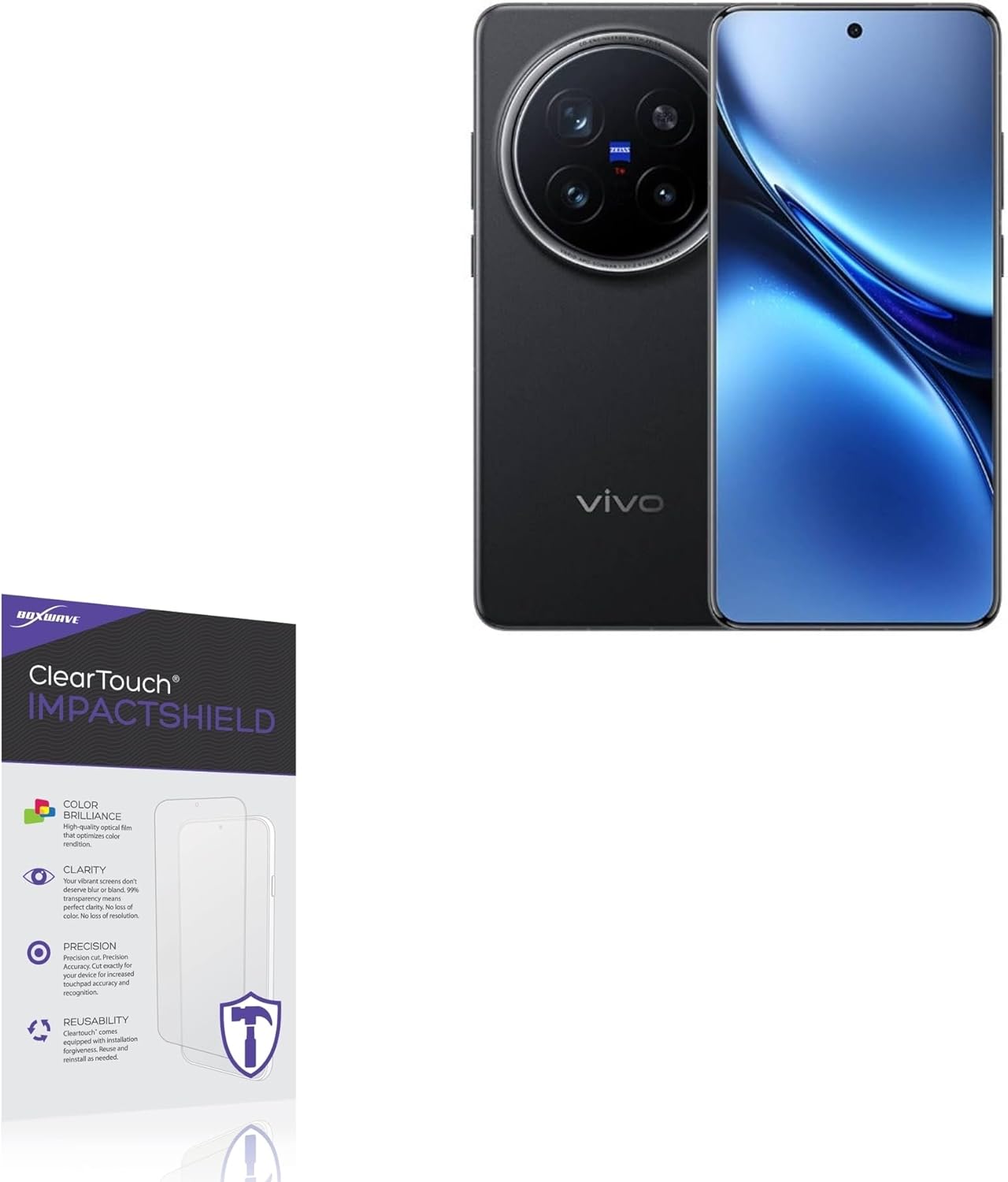 BoxWave Screen Protector Compatible with vivo X200 Pro - ClearTouch ImpactShield (2-Pack), Impenetrable Screen Protector Flexible Film