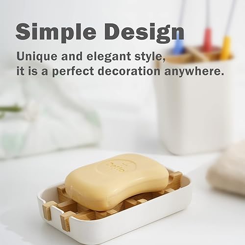 Miniatura 4 de Jabonera de bambú, jabonera autodrenante para ducha, baño, fregadero, cocina, ahorradores de jabón de madera ecológicos, soporte de jabón de Negro